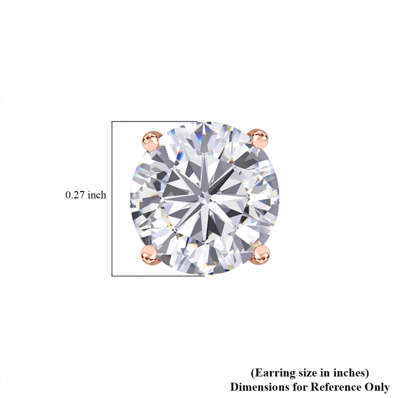 D'Joy 120 Facet Moissanite 2.00 ctw Solitaire Stud Earrings in 18K Vermeil Rose Gold Over Sterling Silver
