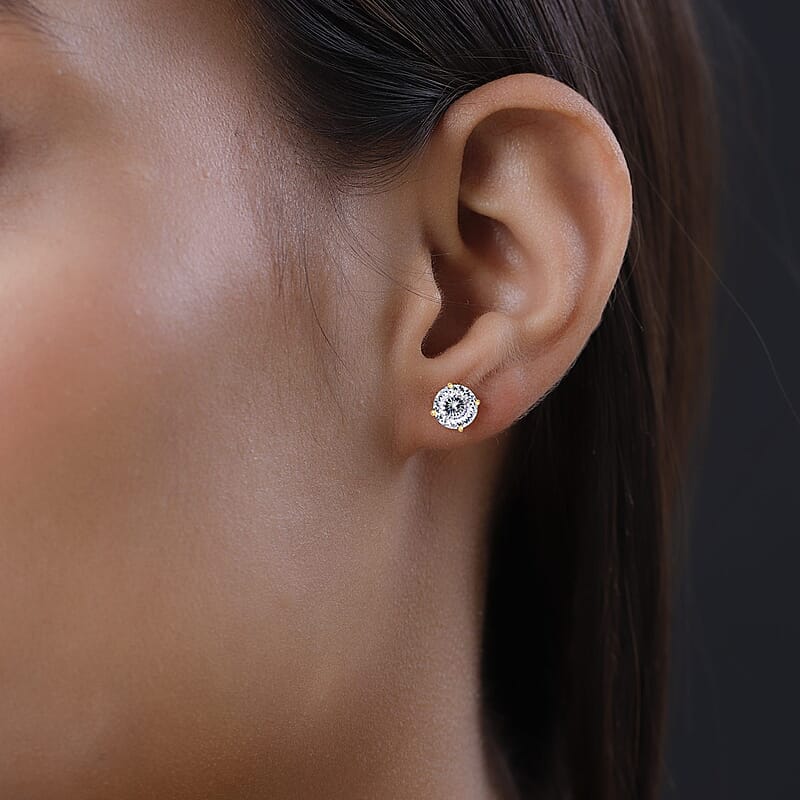 D'Joy 120 Facet Moissanite 2.00 ctw Earrings in 18K Vermeil Yellow Gold Over Sterling Silver