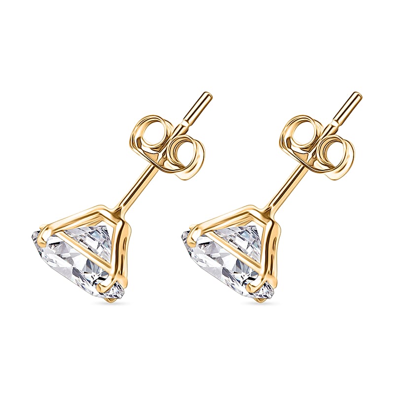 D'Joy 120 Facet Moissanite 2.00 ctw Earrings in 18K Vermeil Yellow Gold Over Sterling Silver
