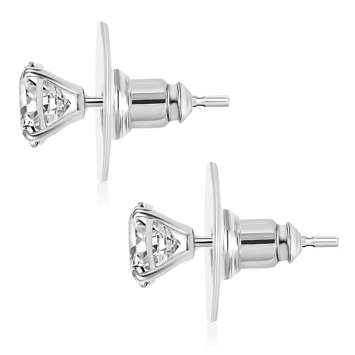 D'Joy 120 Facet Moissanite 2.00 ctw Earrings in Rhodium Over Sterling Silver (Del. in 10-12 Days) image number 4