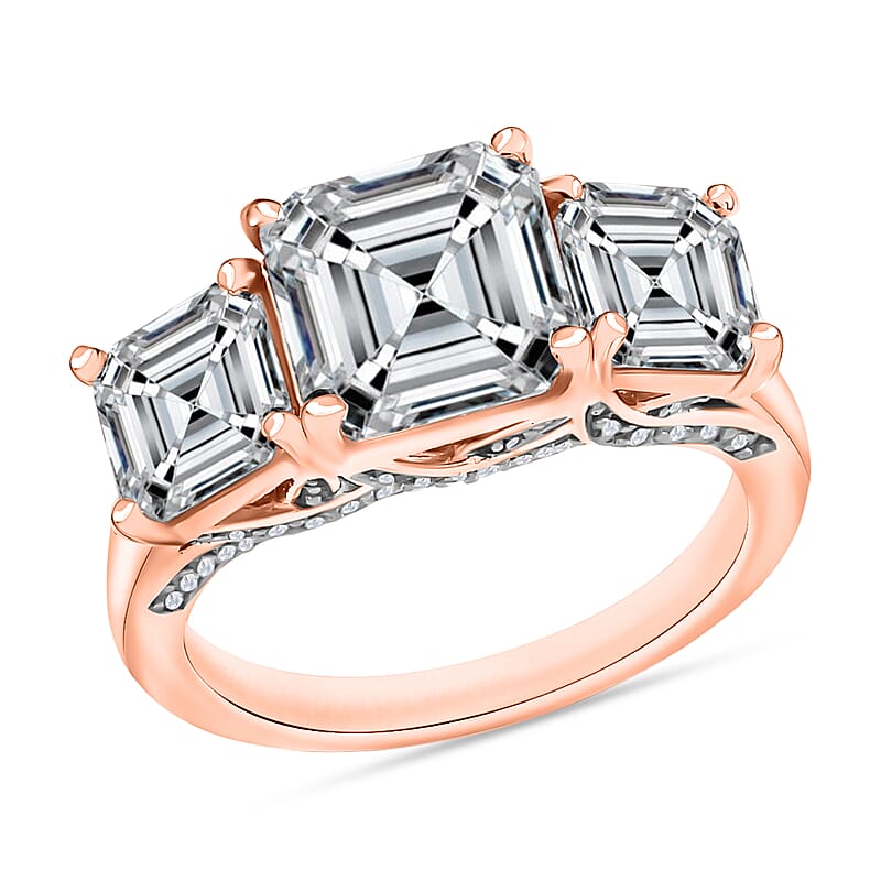 Heart and Arrow Cut Moissanite 5.35 ctw Ring in 18K Vermeil Rose Gold Over Sterling Silver (Size 10.0)