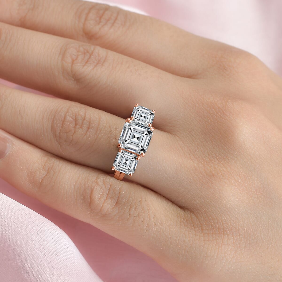 Heart and Arrow Cut Moissanite 5.35 ctw Ring in 18K Vermeil Rose Gold Over Sterling Silver image number 1