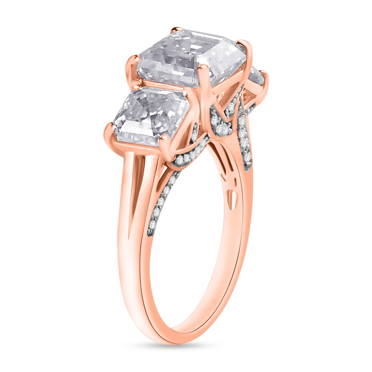 Heart and Arrow Cut Moissanite 5.35 ctw Ring in 18K Vermeil Rose Gold Over Sterling Silver image number 2