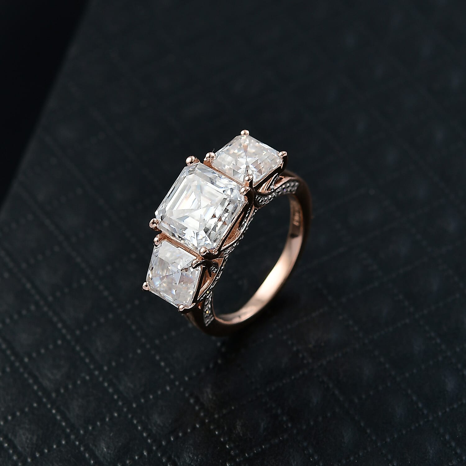Heart and Arrow Cut Moissanite 5.35 ctw Ring in 18K Vermeil Rose Gold Over Sterling Silver (Size 4.0)