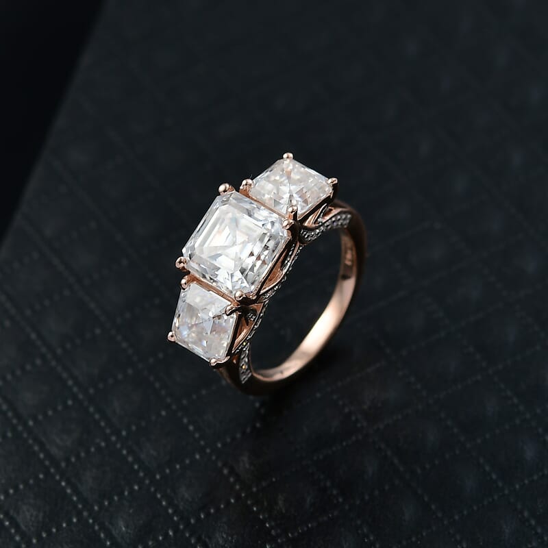 Heart and Arrow Cut Moissanite 5.35 ctw Ring in 18K Vermeil Rose Gold Over Sterling Silver (Size 4.0)
