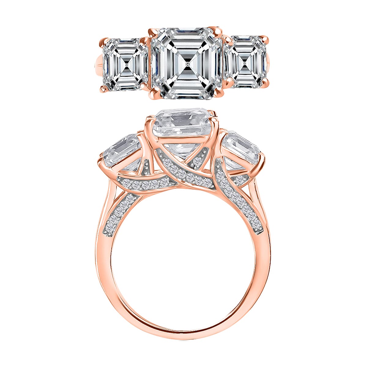 Heart and Arrow Cut Moissanite 5.35 ctw Ring in 18K Vermeil Rose Gold Over Sterling Silver (Size 4.0)