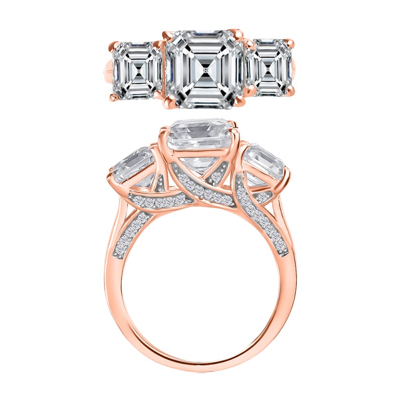 Heart and Arrow Cut Moissanite 5.35 ctw Ring in 18K Vermeil Rose Gold Over Sterling Silver (Size 4.0)