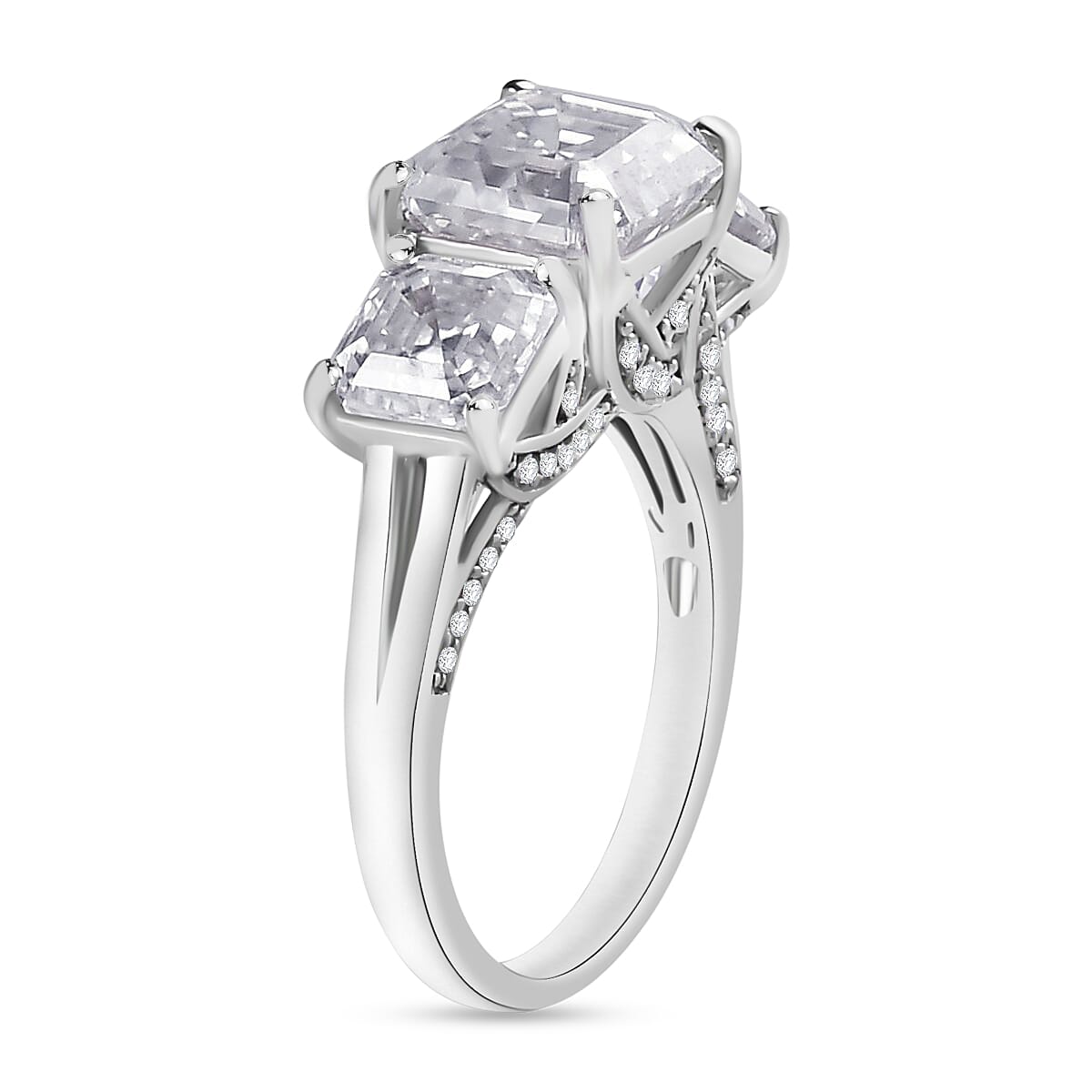 D'Joy Heart and Arrow Cut Moissanite 5.35 ctw Ring in Rhodium Over Sterling Silver (Size 7.0) (Del. in 10-12 Days) image number 2
