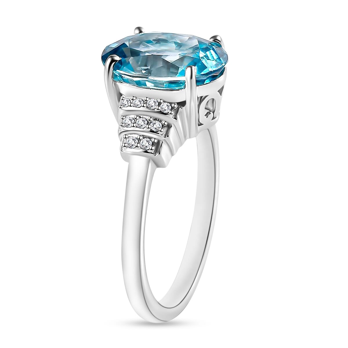 Luxoro Premium Cambodian Blue Zircon and G-H I2 Diamond 5.60 ctw Ring in 14K White Gold (Size 10.0) image number 2