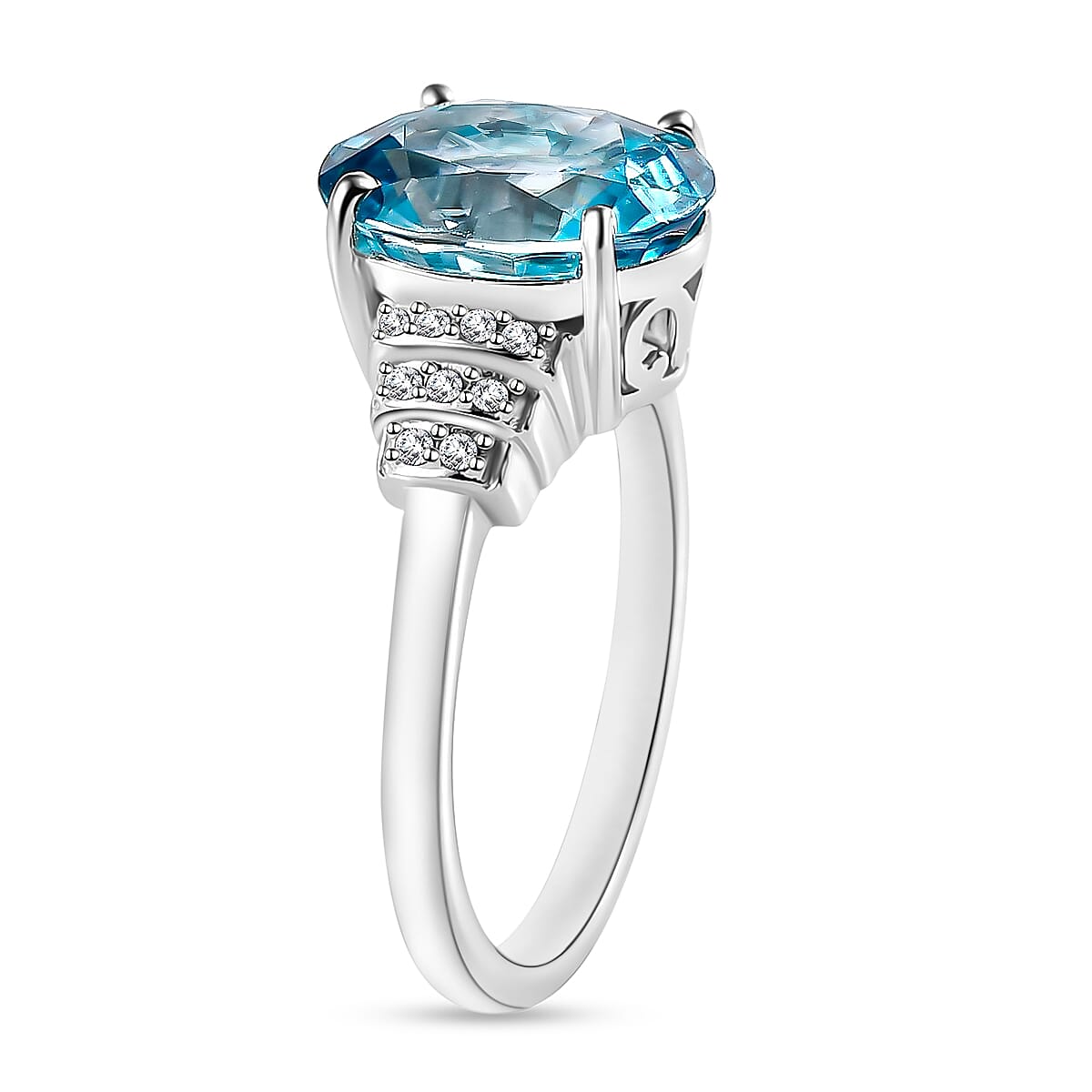 Luxoro Premium Cambodian Blue Zircon and G-H I2 Diamond 5.60 ctw Ring in 14K White Gold (Size 10.5) (Del. in 10-12 Days) image number 2