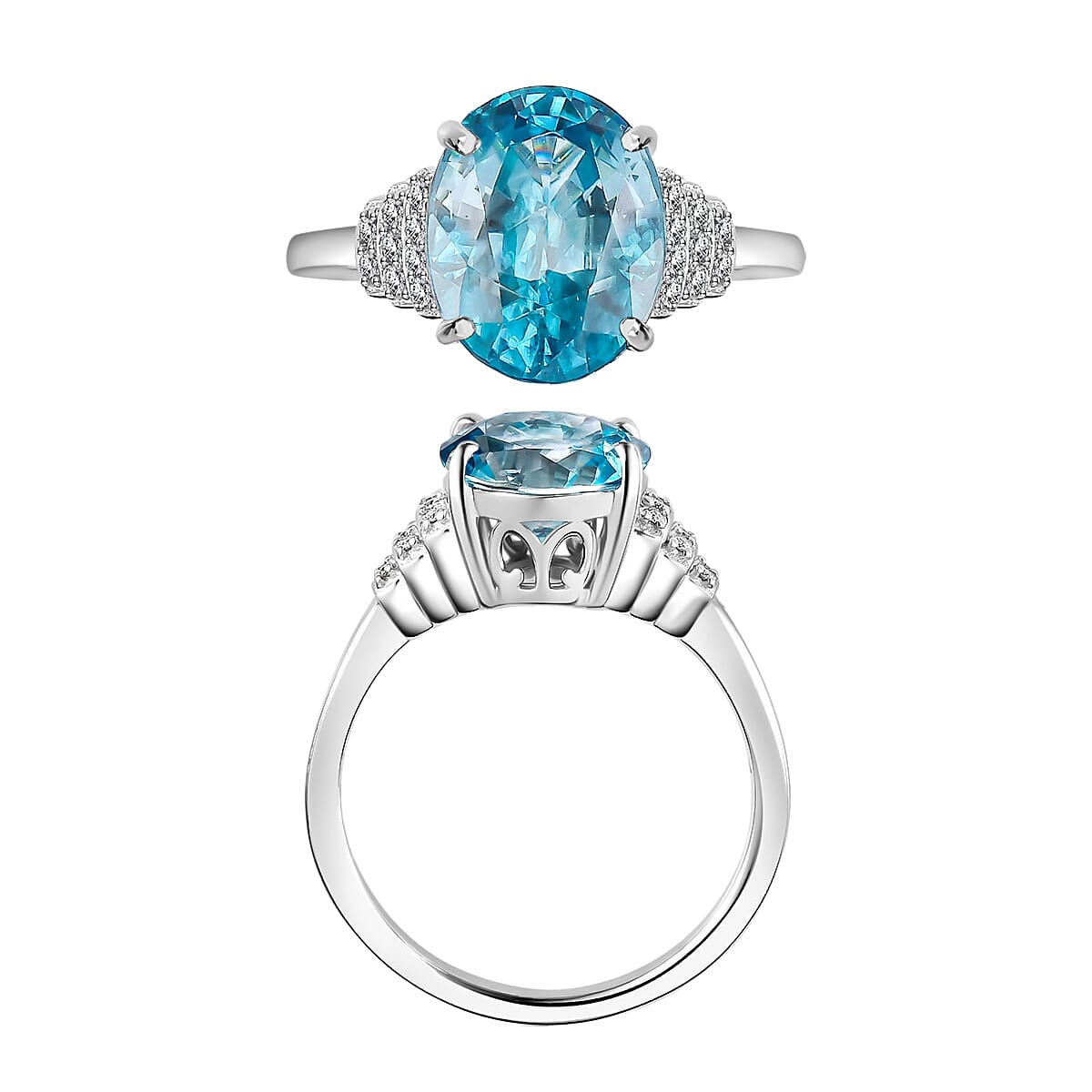 Luxoro Premium Cambodian Blue Zircon and G-H I2 Diamond 5.60 ctw Ring in 14K White Gold (Size 10.5) (Del. in 10-12 Days) image number 3