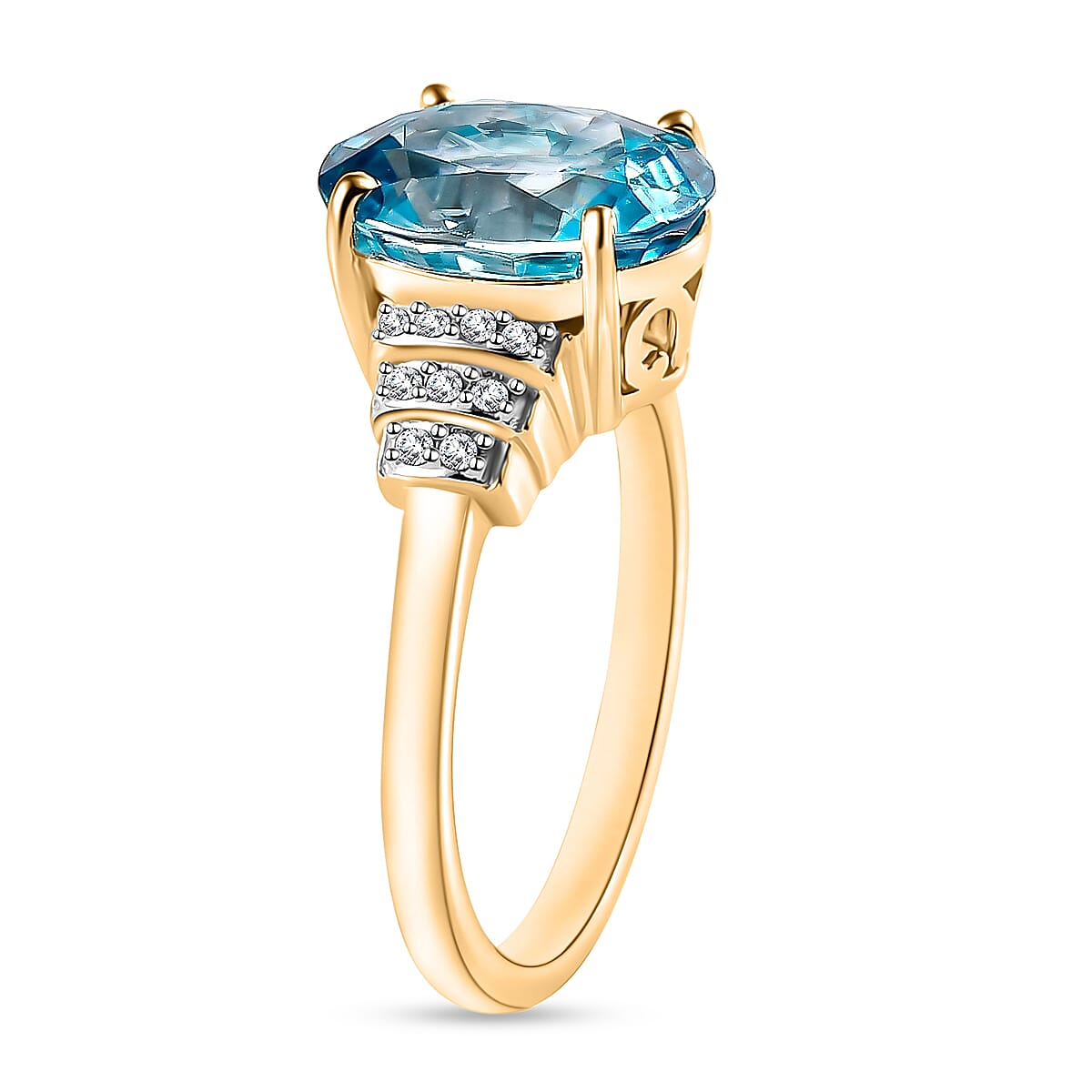 Luxoro Premium Cambodian Blue Zircon and G-H I2 Diamond Ring in 14K Yellow Gold (Size 11.0) 5.60 ctw (Del. in 10-12 Days) image number 2
