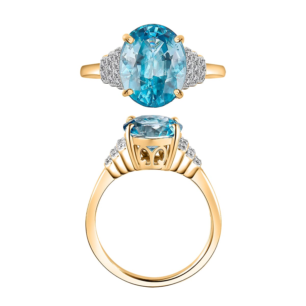 Luxoro Premium Cambodian Blue Zircon and G-H I2 Diamond Ring in 14K Yellow Gold (Size 11.0) 5.60 ctw (Del. in 10-12 Days) image number 3