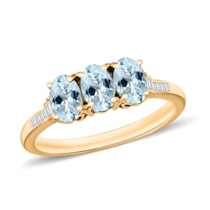 Luxoro Premium Santa Maria Aquamarine and G-H I2 Diamond 1.30 ctw Ring in 14K Yellow Gold (Size 10.0)