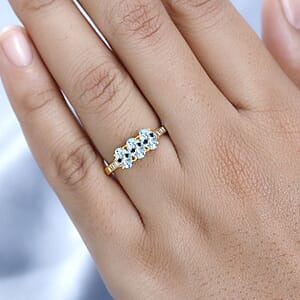 Luxoro Premium Santa Maria Aquamarine and G-H I2 Diamond 1.30 ctw Ring in 14K Yellow Gold (Size 10.0) (Del. in 10-12 Days)