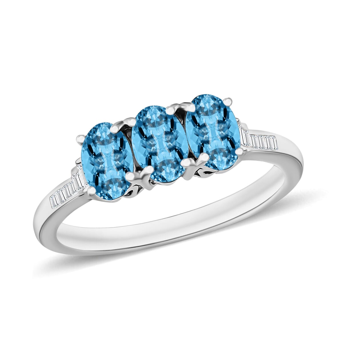 Rhapsody AAAA Santa Maria Aquamarine and E-F VS2 Diamond 1.30 ctw Ring in 950 Platinum (Size 10.0) image number 0