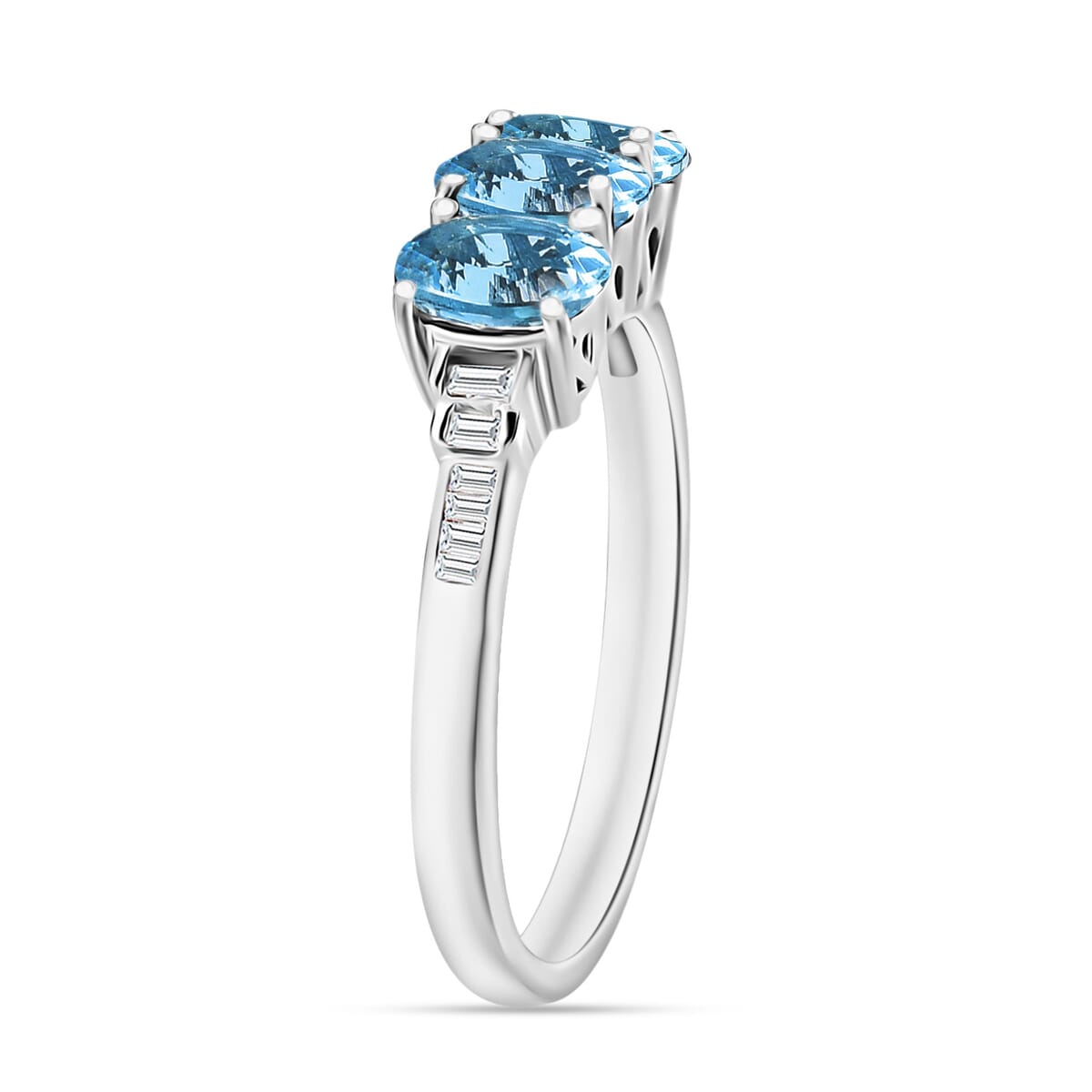 Rhapsody AAAA Santa Maria Aquamarine and E-F VS2 Diamond 1.30 ctw Ring in 950 Platinum (Size 10.0) image number 2