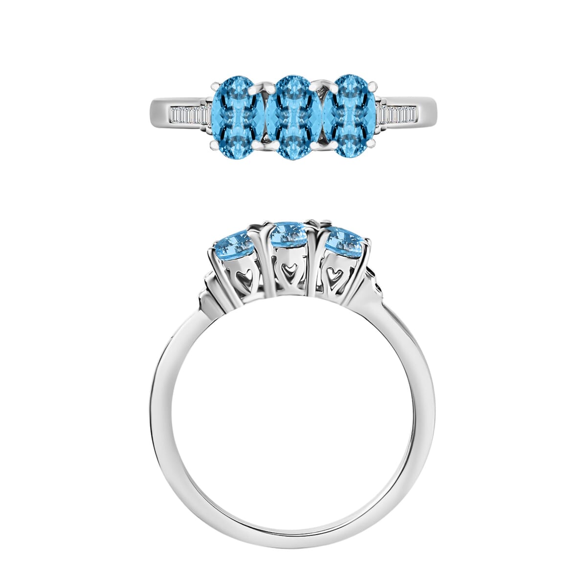 Rhapsody AAAA Santa Maria Aquamarine and E-F VS2 Diamond 1.30 ctw Ring in 950 Platinum (Size 10.0) image number 3