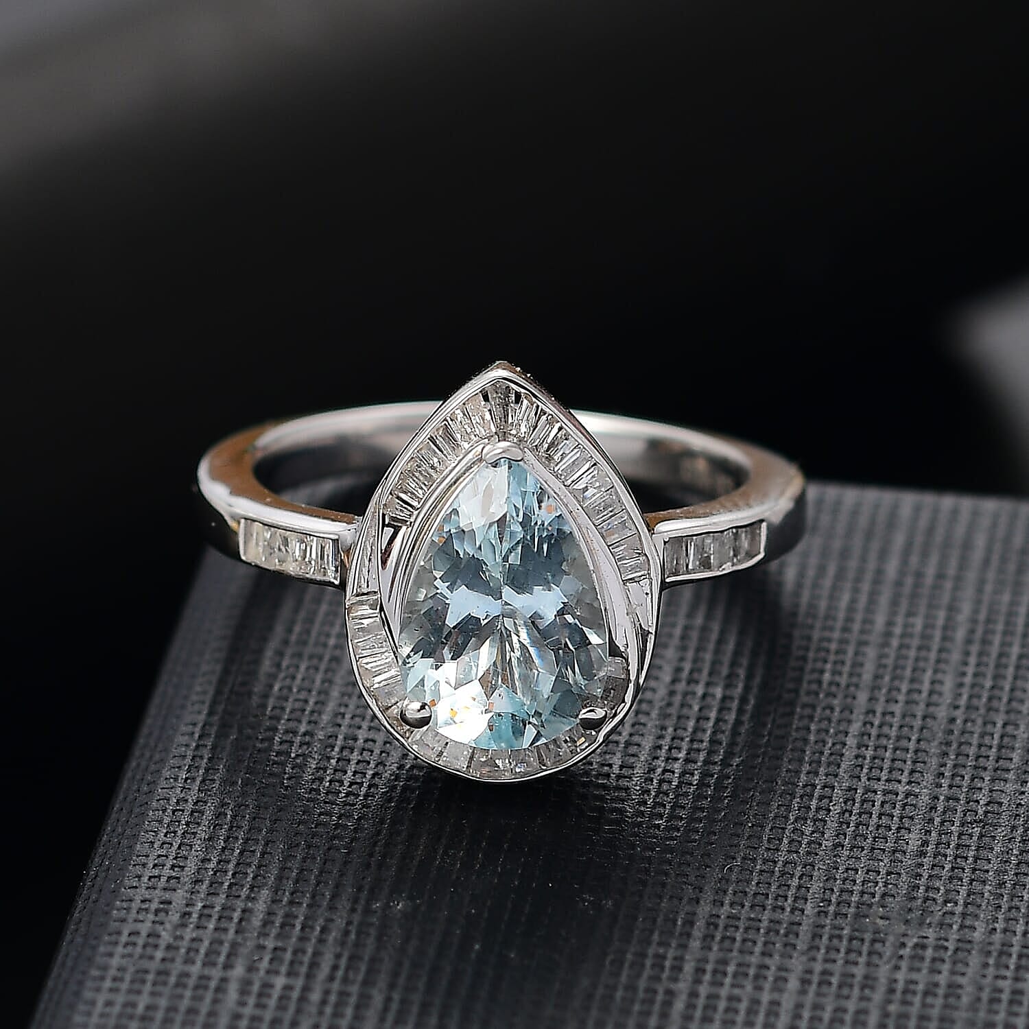 Premium Mangoro Aquamarine and Diamond 1.90 ctw Ring in Rhodium Over Sterling Silver (Size 10.0)