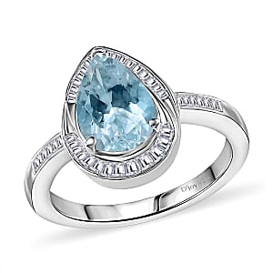 Premium Mangoro Aquamarine and Diamond 1.90 ctw Ring in Rhodium Over Sterling Silver (Size 7.0)
