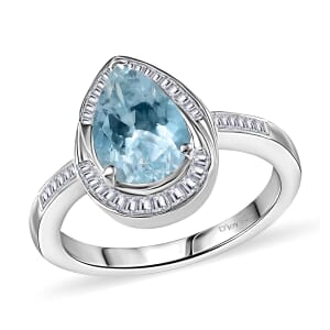 Premium Mangoro Aquamarine and Diamond 1.90 ctw Ring in Rhodium Over Sterling Silver (Size 8.0)
