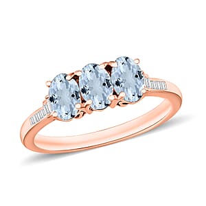 Santa Maria Aquamarine and Diamond 1.30 ctw Ring in 18K Vermeil Rose Gold Over Sterling Silver (Size 10.0)