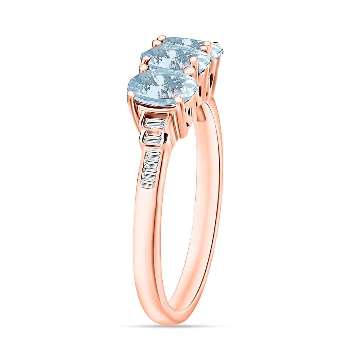 Santa Maria Aquamarine and Diamond 1.30 ctw Ring in 18K Vermeil Rose Gold Over Sterling Silver (Size 10.0) image number 2