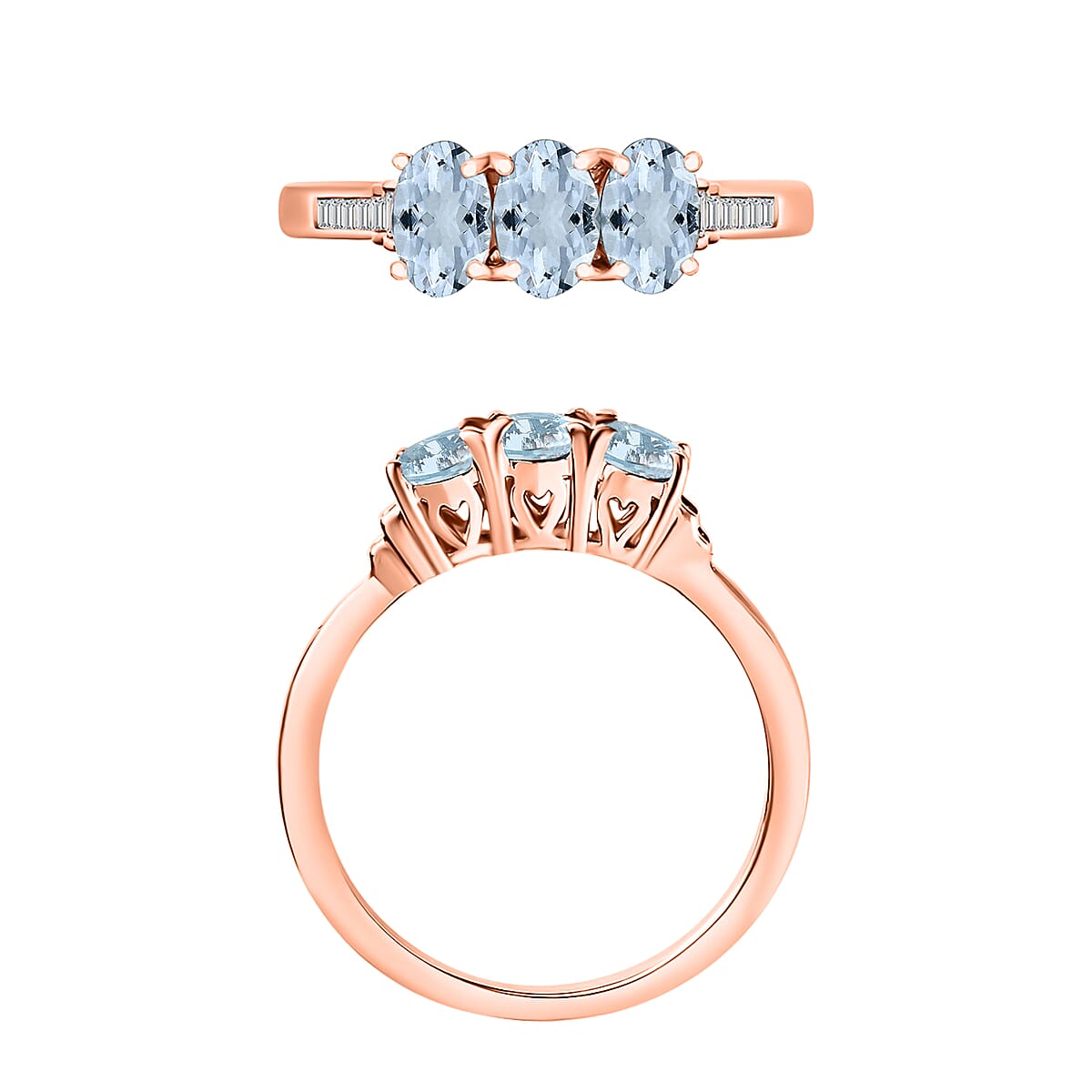 Santa Maria Aquamarine and Diamond 1.30 ctw Ring in 18K Vermeil Rose Gold Over Sterling Silver (Size 10.0) image number 3