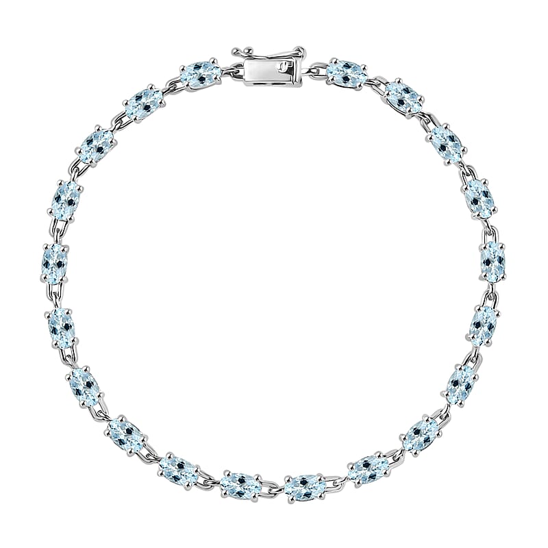 Premium Santa Maria Aquamarine 3.60 ctw Bracelet in Rhodium Over Sterling Silver (6.50 In)