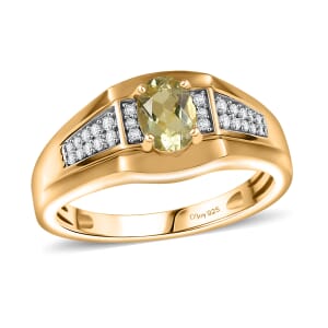 D'Joy Madagascar Yellow Apatite and White Zircon 1.00 ctw Men's Ring in 18K Vermeil Yellow Gold Over Sterling Silver (Size 10.0) 