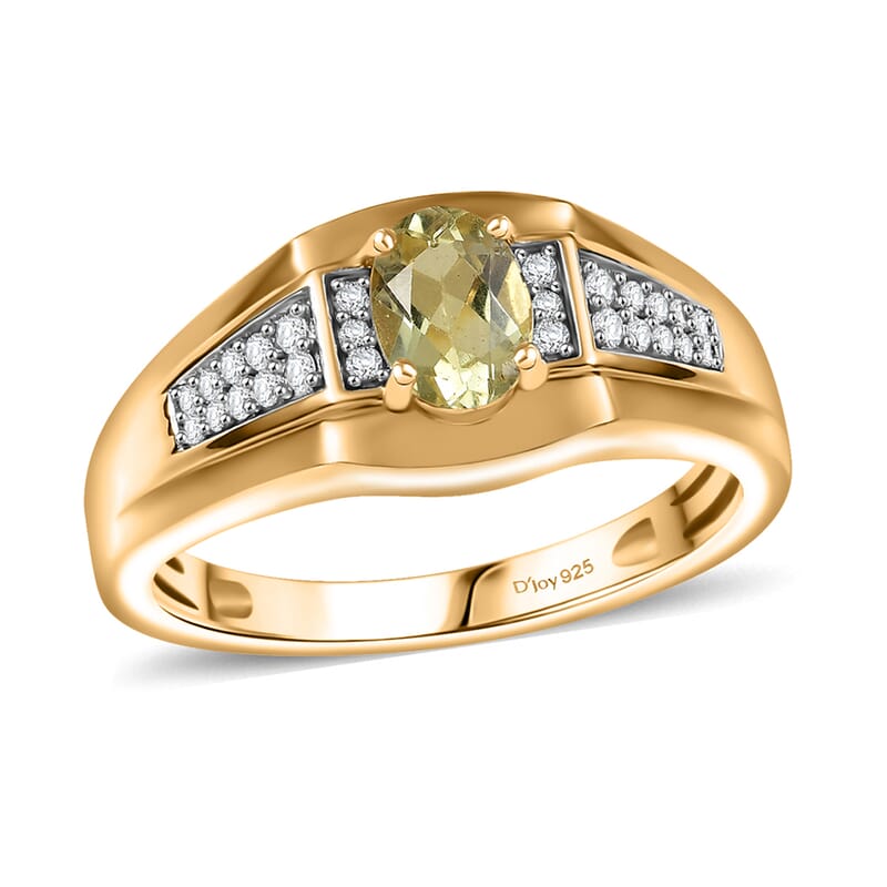 D'Joy Madagascar Yellow Apatite and White Zircon 1.00 ctw Men's Ring in 18K Vermeil Yellow Gold Over Sterling Silver (Size 10.0) 