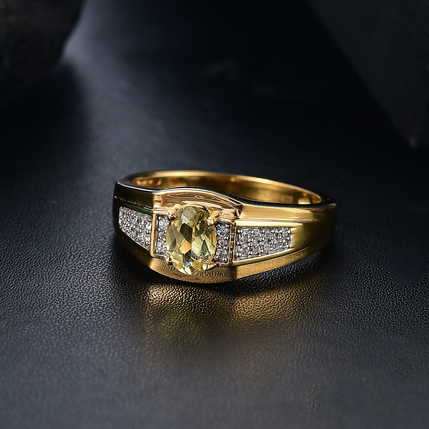 D'Joy Madagascar Yellow Apatite and White Zircon 1.00 ctw Men's Ring in 18K Vermeil Yellow Gold Over Sterling Silver (Size 10.0) 