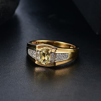 D'Joy Madagascar Yellow Apatite and White Zircon 1.00 ctw Men's Ring in 18K Vermeil Yellow Gold Over Sterling Silver (Size 10.0) 