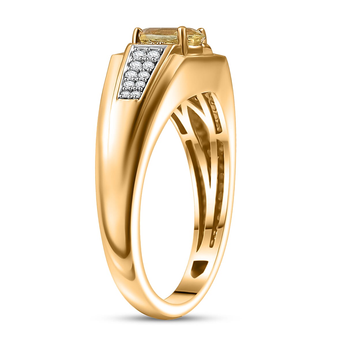 D'Joy Madagascar Yellow Apatite and White Zircon 1.00 ctw Men's Ring in 18K Vermeil Yellow Gold Over Sterling Silver (Size 10.0) 