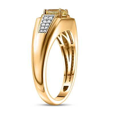 D'Joy Madagascar Yellow Apatite and White Zircon 1.00 ctw Men's Ring in 18K Vermeil Yellow Gold Over Sterling Silver (Size 10.0) 