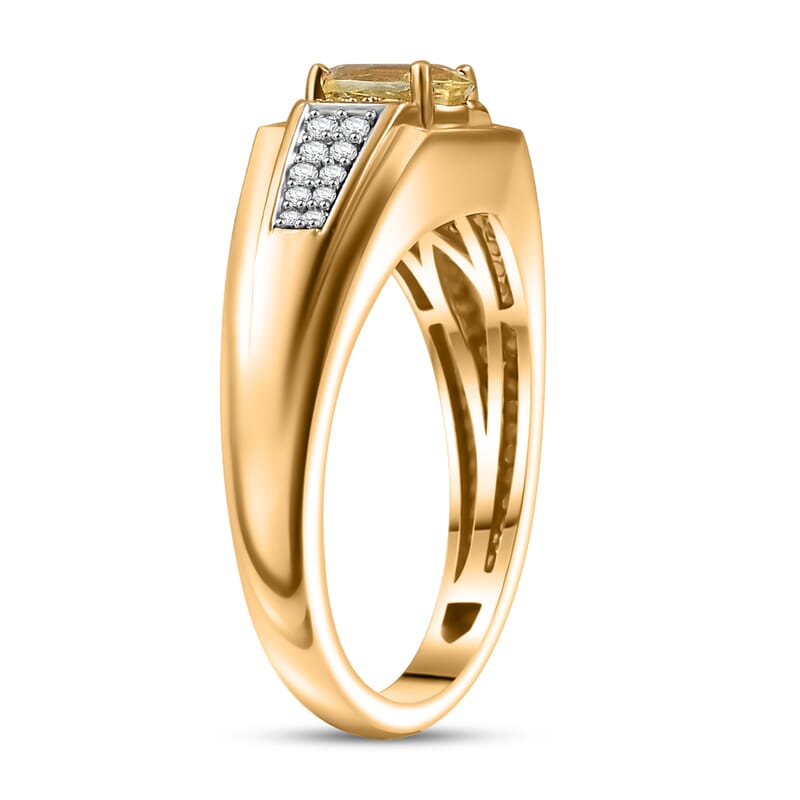D'Joy Madagascar Yellow Apatite and White Zircon 1.00 ctw Men's Ring in 18K Vermeil Yellow Gold Over Sterling Silver (Size 10.0) 