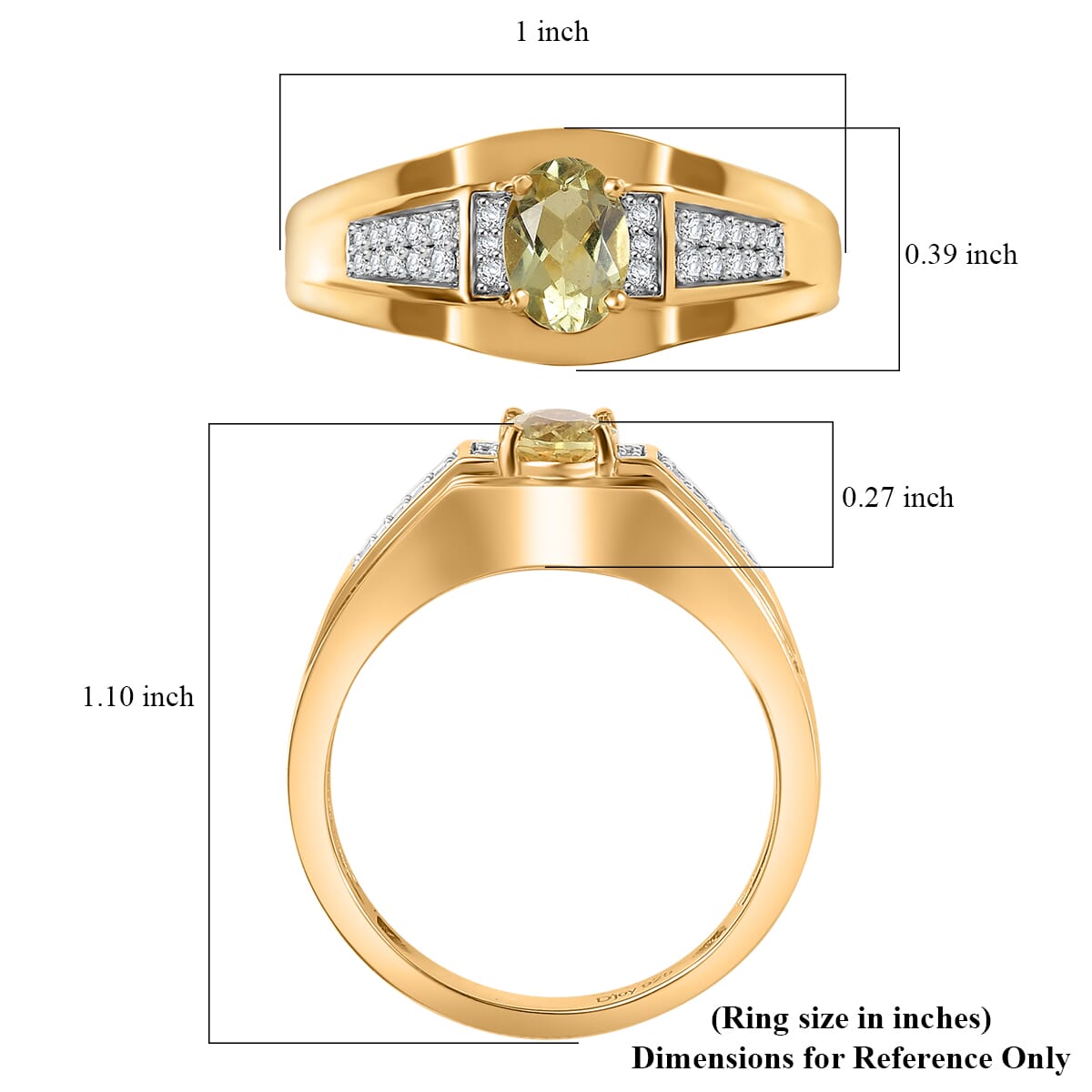 D'Joy Madagascar Yellow Apatite and White Zircon 1.00 ctw Men's Ring in 18K Vermeil Yellow Gold Over Sterling Silver (Size 9.0)  image number 5