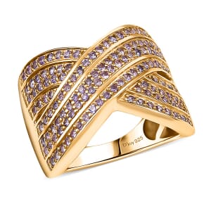 D'Joy Lab Created Purple Sapphire 1.40 ctw Ring in 18K Vermeil Yellow Gold Over Sterling Silver (Size 10.0)