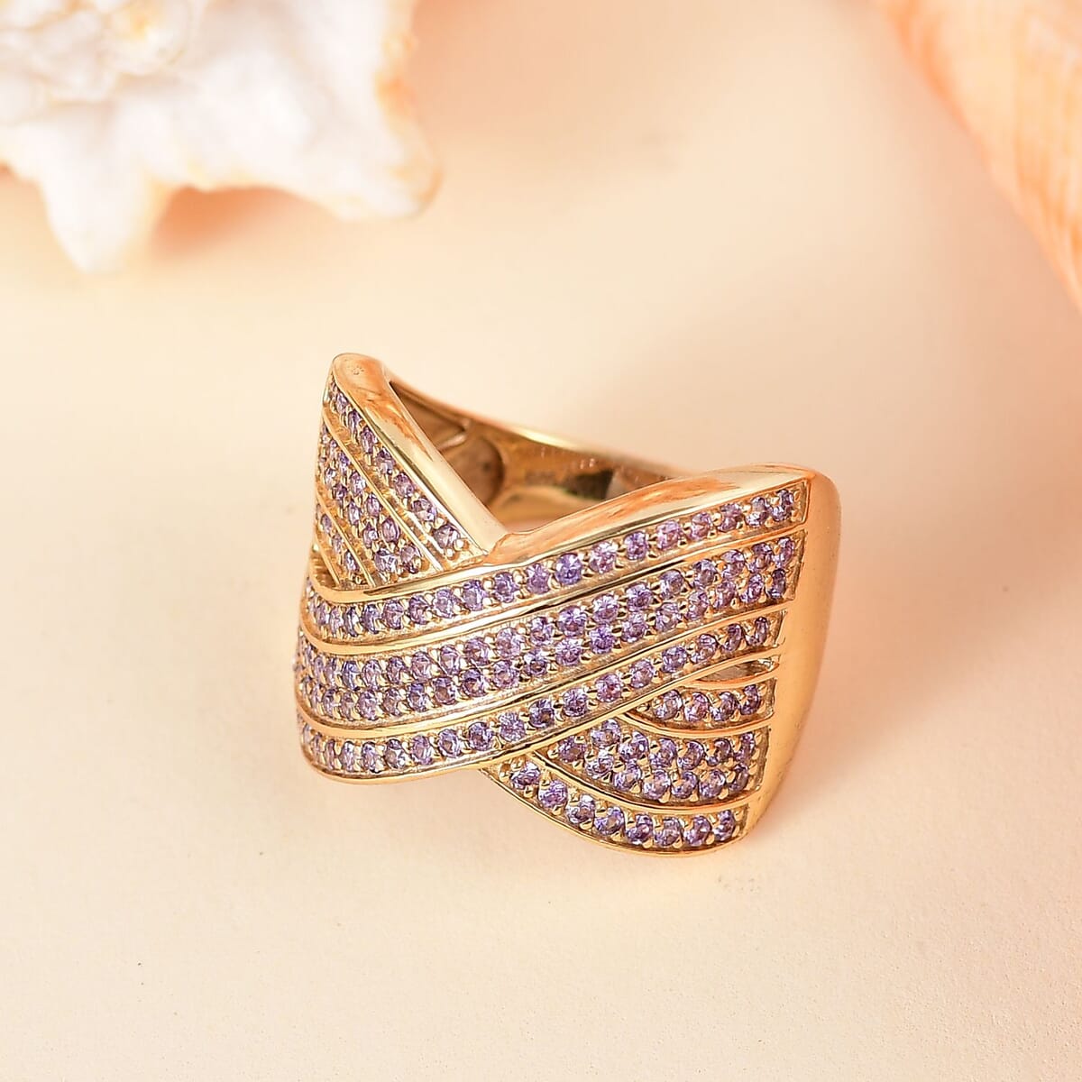 D'Joy Lab Created Purple Sapphire 1.40 ctw Ring in 18K Vermeil Yellow Gold Over Sterling Silver (Size 10.0) image number 1