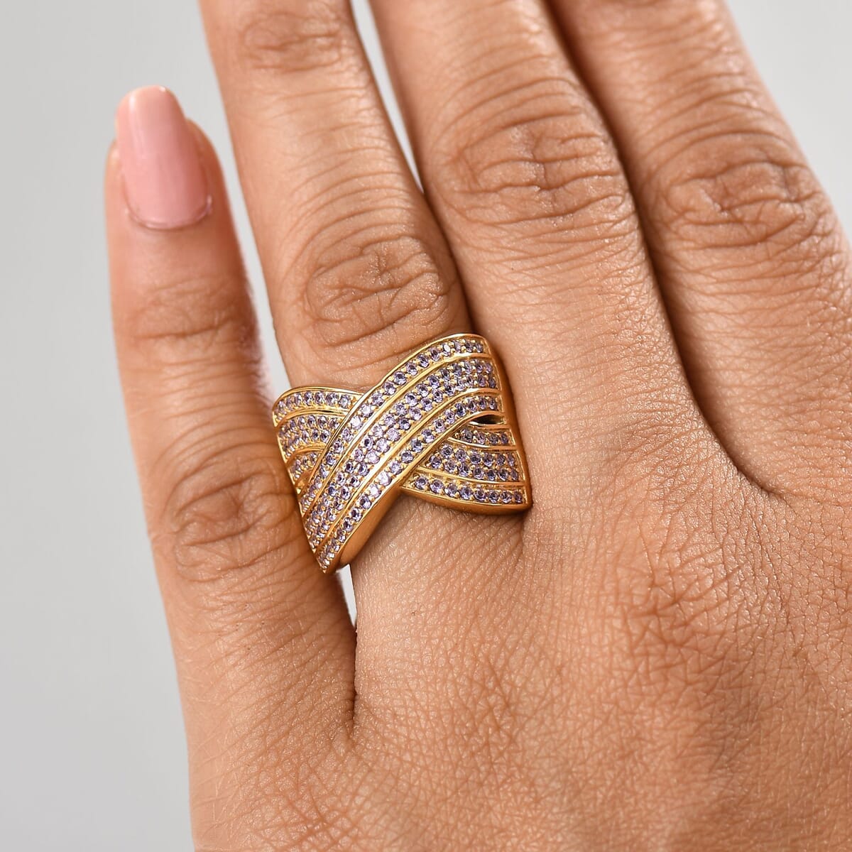 D'Joy Lab Created Purple Sapphire 1.40 ctw Ring in 18K Vermeil Yellow Gold Over Sterling Silver (Size 10.0) image number 2