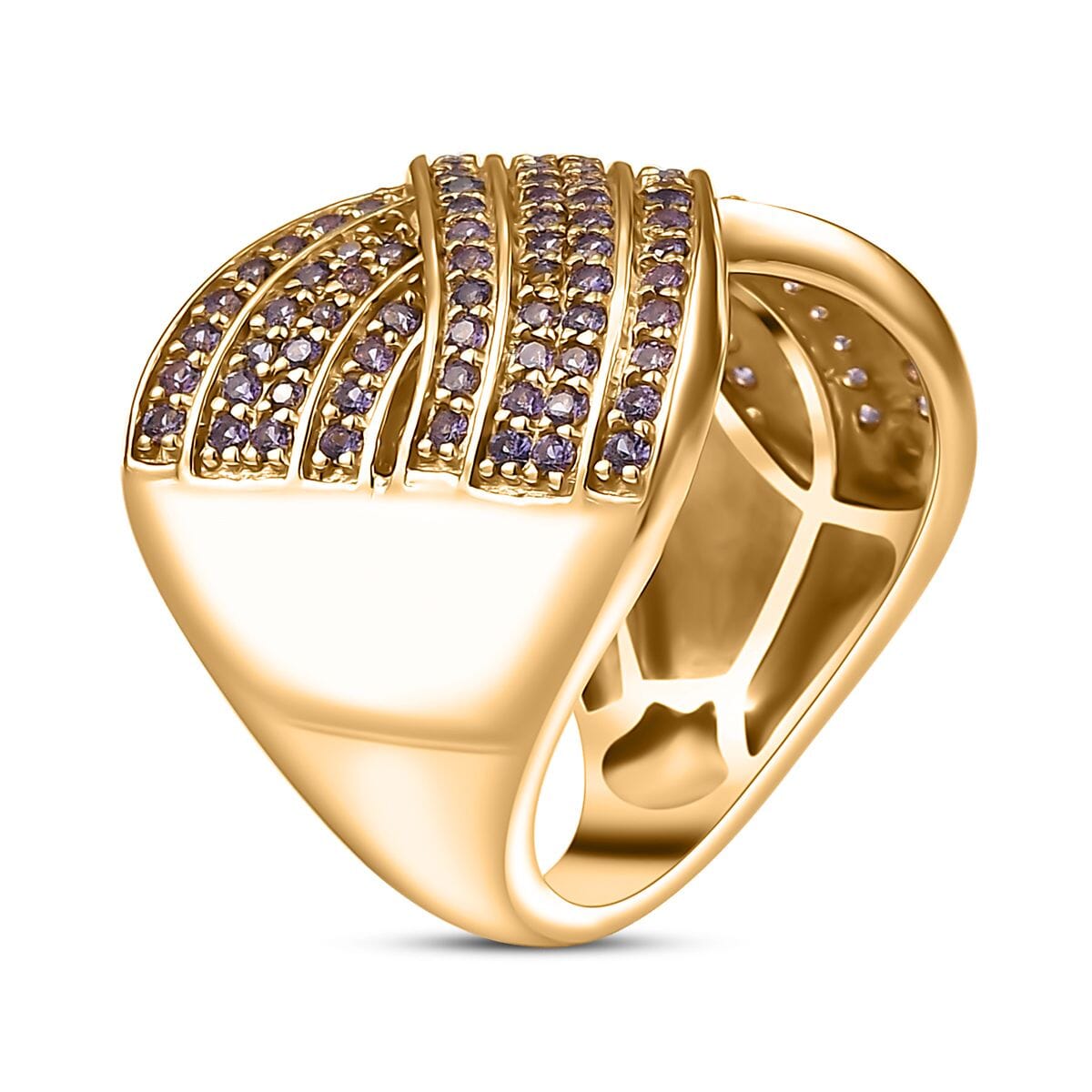 D'Joy Lab Created Purple Sapphire 1.40 ctw Ring in 18K Vermeil Yellow Gold Over Sterling Silver (Size 10.0) image number 3