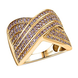 D'Joy Lab Created Purple Sapphire 1.40 ctw Ring in 18K Vermeil Yellow Gold Over Sterling Silver (Size 6.0)