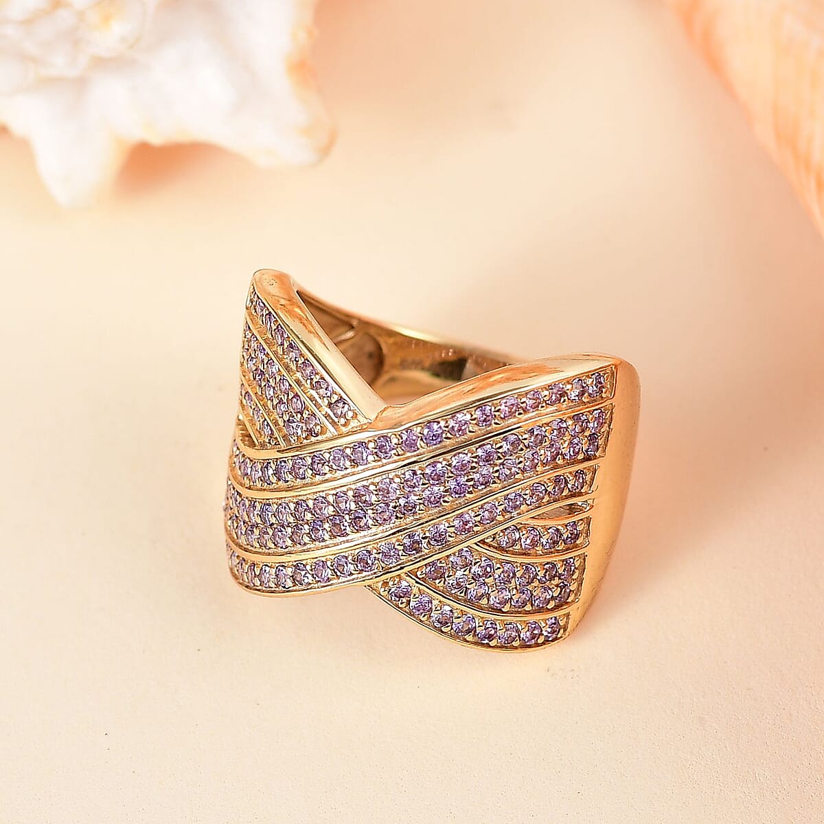 D'Joy Lab Created Purple Sapphire 1.40 ctw Ring in 18K Vermeil Yellow Gold Over Sterling Silver (Size 8.0) image number 1