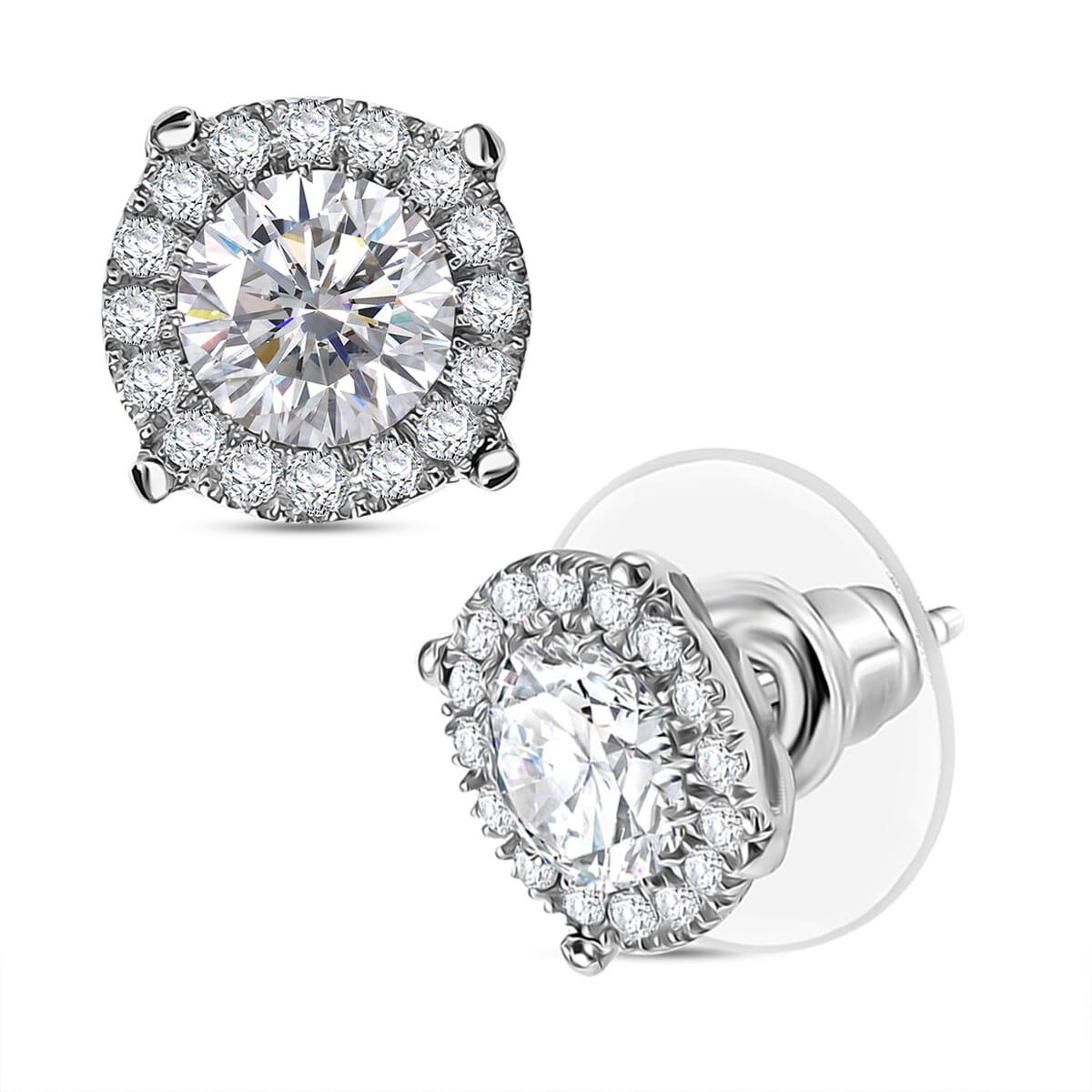 Moissanite 1.80 ctw Stud Earrings in Rhodium Over Sterling Silver image number 0