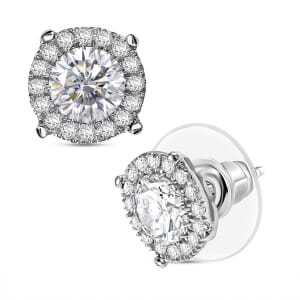 Moissanite 1.80 ctw Stud Earrings in Rhodium Over Sterling Silver