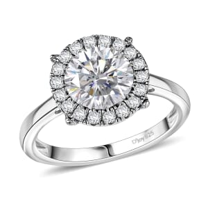 Moissanite 2.10 ctw Halo Ring in Rhodium Over Sterling Silver (Size 10.0)