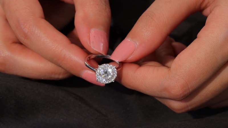 Moissanite 2.10 ctw Halo Ring in Rhodium Over Sterling Silver (Size 10.0)