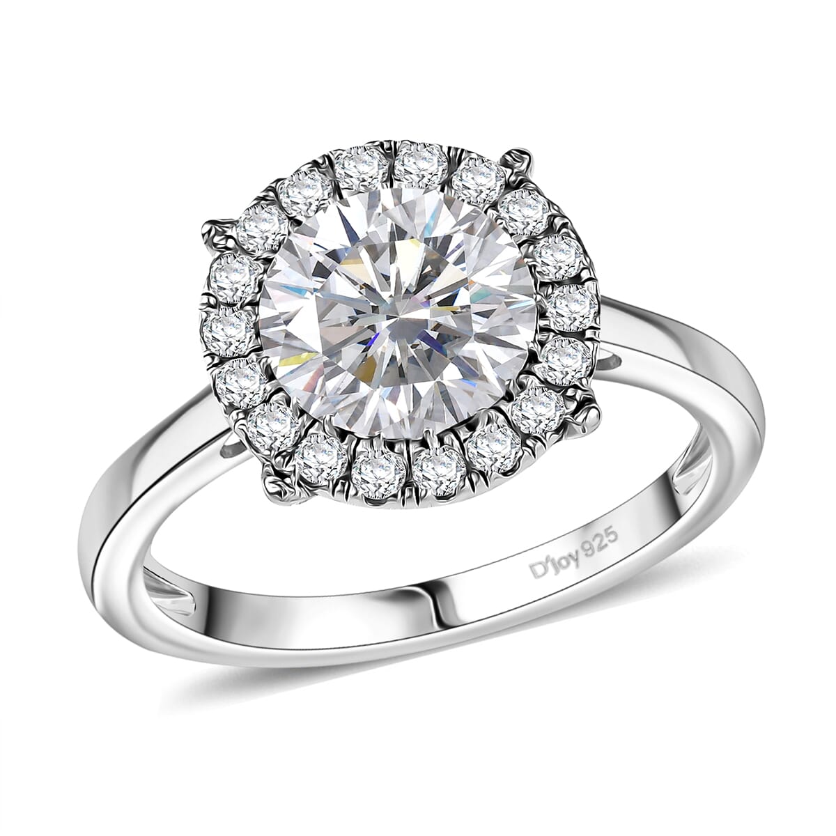 Moissanite 2.10 ctw Halo Ring in Rhodium Over Sterling Silver (Size 11.0) image number 0