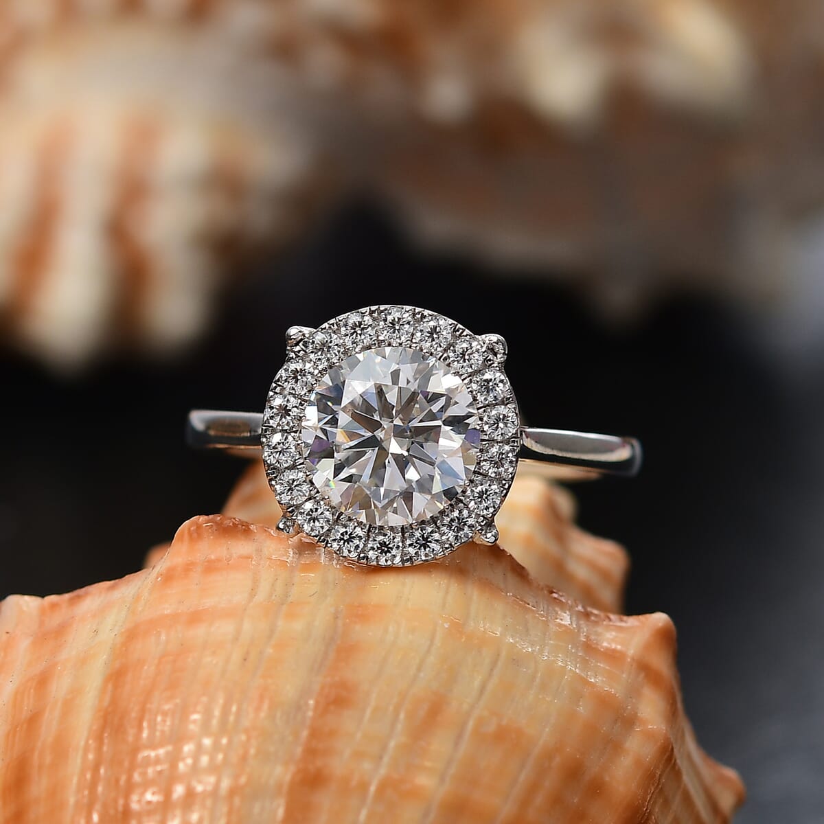 Moissanite 2.10 ctw Halo Ring in Rhodium Over Sterling Silver (Size 11.0) image number 1
