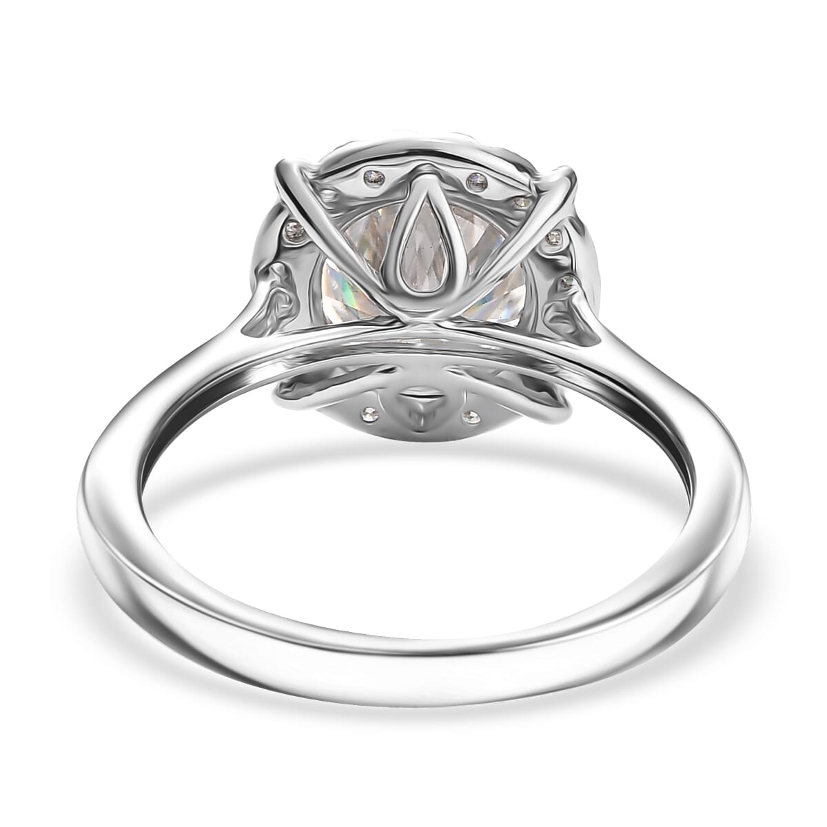 Moissanite 2.10 ctw Halo Ring in Rhodium Over Sterling Silver (Size 11.0) image number 4